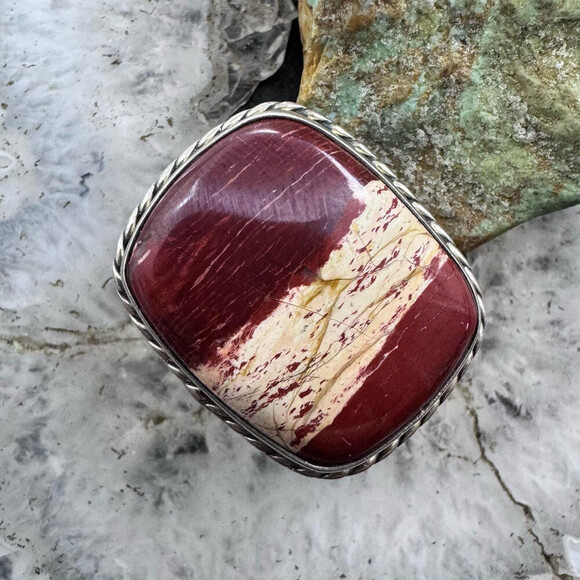 Sterling Silver Southwestern Style Large Snake Skin Jasper Ring Sz 9 For Women - Picture 1 of 10